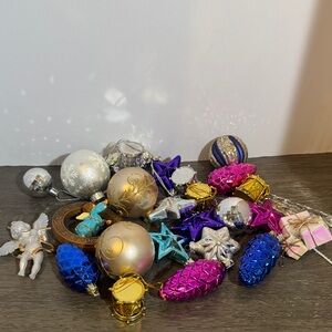 Christmas random ornaments different size and shapes plastic and glass lot of 20